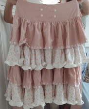 Mochipan Tiered Skirt Pink Cream Cottagecore Romantic size: xxxl, 3xl, UK 28-30