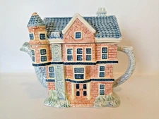 Adorable Three Story Country Estate Brick House Teapot - Tea for One!