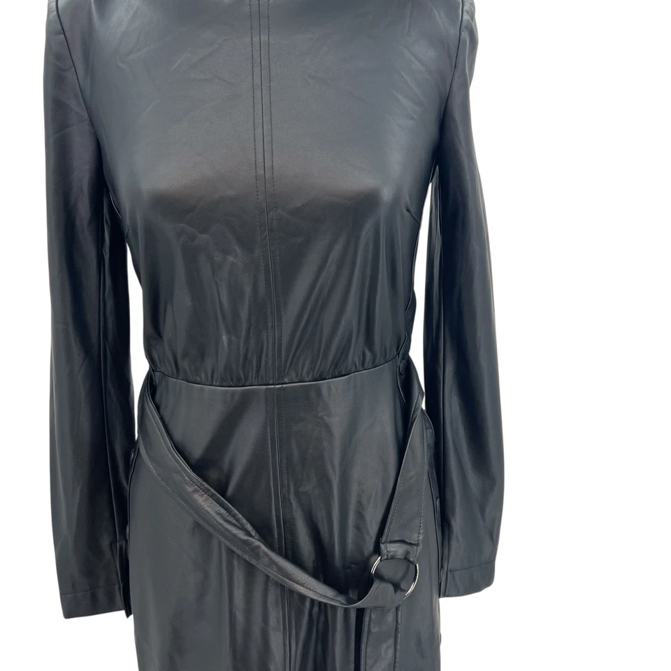NWT Patrizia Pepe Faux Leather Dress Mini Long Sleeve Belted Black Size 38 US 2 - Image 3 of 4