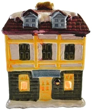 1980s TUDOR HOUSE CHRISTMAS VILLAGE TEA LIGHT VOTIVE CANDLE HOLDER GLAZE CERAMIC