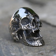 Men's Stainless Steel Heavy Metal Skull Ring, High-Polish Gothic Biker Jewelry