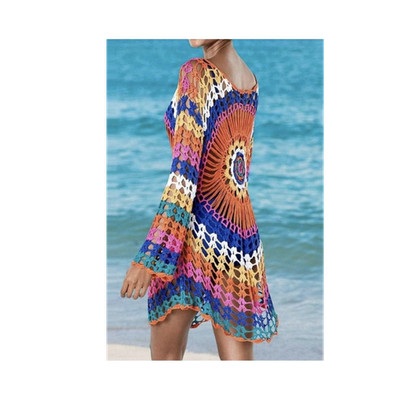 Venus Multicolor Crochet Mandala Beach Cover Up Dress Long Sleeve S Boho