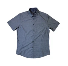 Mizzen + Main mens M Medium trim fit blue geo pattern short sleeve button up