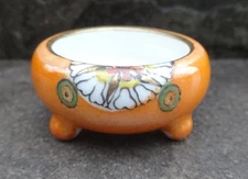 Orange Lusterware Porcelain Open Salt Dip, Cellar, Dish w/Flower!