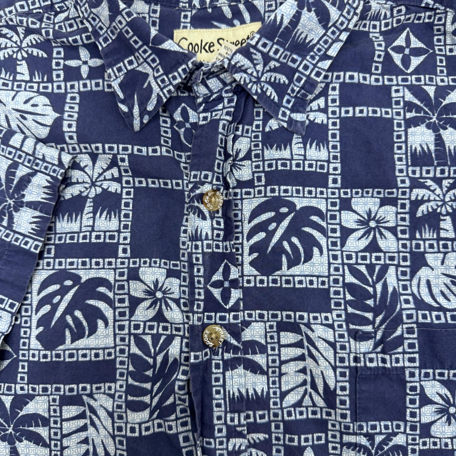 Cooke Street Honolulu Shirt Mens Large Blue Hawaiian Aloha Floral Short Sleeve