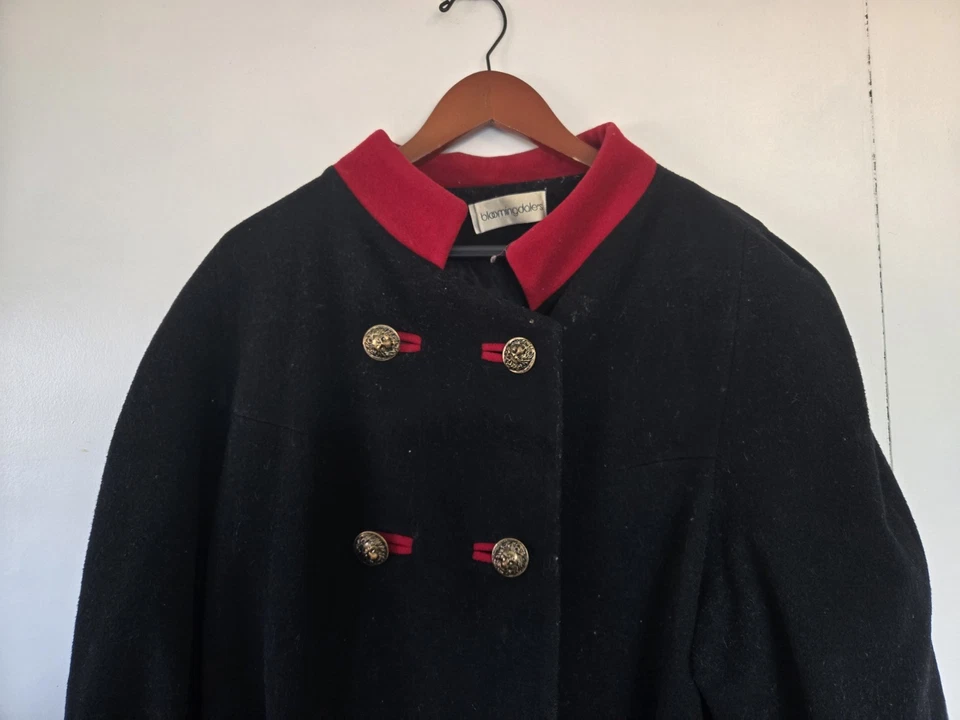 Abrigo De Colección Bloomingdales Mujer XL Negro 100% Lana Abrigo Dinero Antiguo Silencioso Lujo Foto 2 de 4