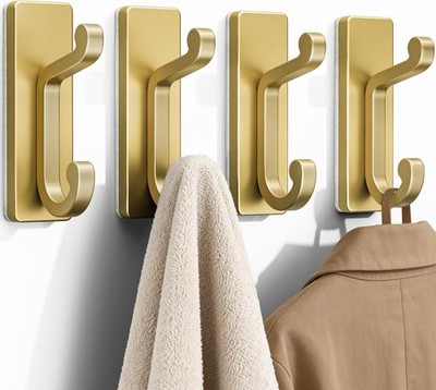 4 Pack Self Adhesive Wall Hooks Heavy Duty for Clothes, Towel Coat Hooks NO Dri