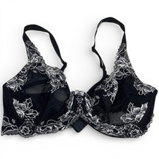 Paramour by Felina Black Lace Mesh Underwire Bra 38D Floral Sheer Romantic