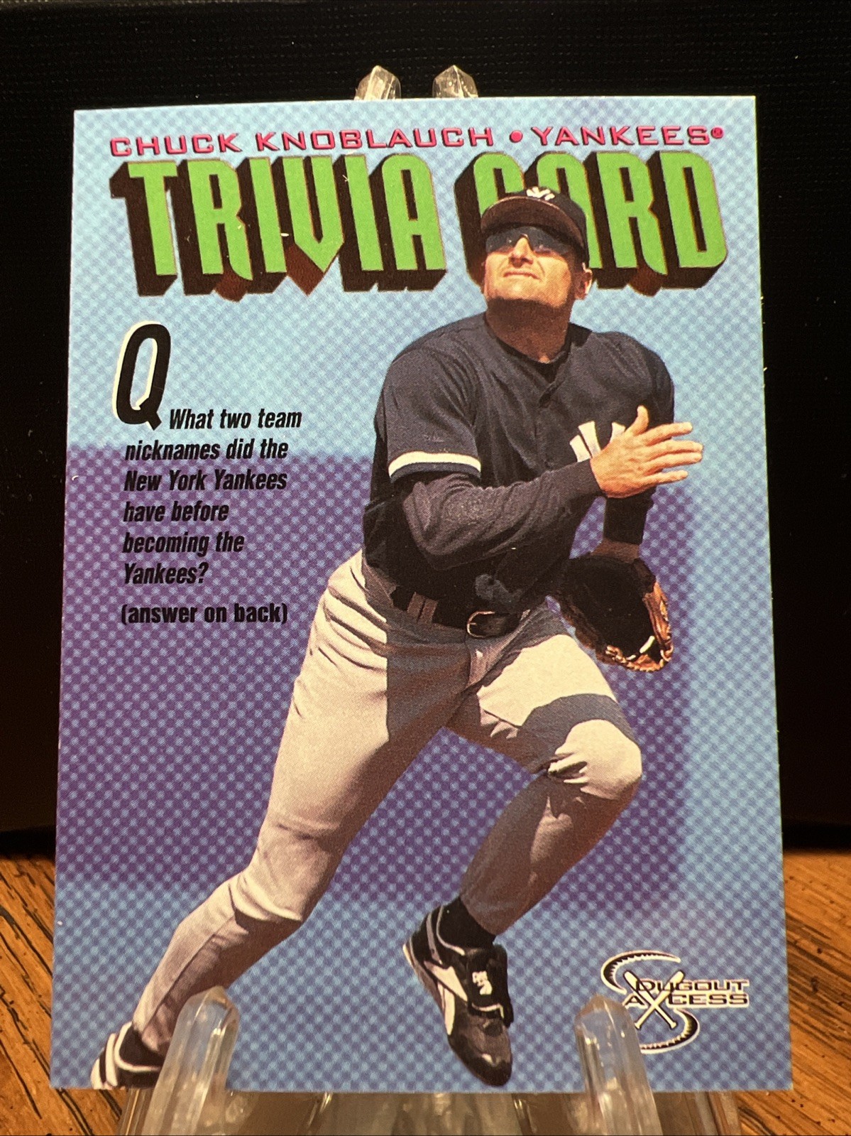 1998 Skybox Dugout Axcess Trivia Card #146 Chuck Knoblauch 2B New York Yankees