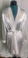 VTG Linea Donatella womens white silky style long Embelished lingerie robe L/XL