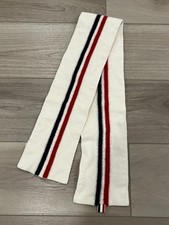 Thom Browne White Jersey Stitch Superfine Merino Wool Intarsia Stripe Scarf READ