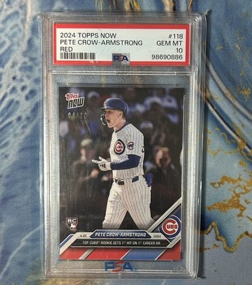 Pete Crow Armstrong 2024 Topps Now Rookie Red 4/10 Jersey # PSA 10 Cubs MVP Pop1