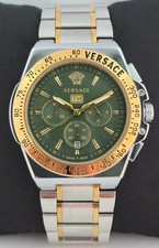 Working Versace Chronograph Green Dial with Date Men's Wristwatch GP Band SSCase
