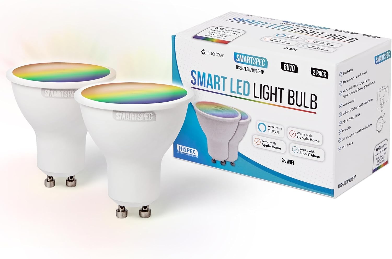SMARTSPEC Smart WiFi LED Bulb GU10 2 Pack Colour Changeable Dimmable Matter - Image 2