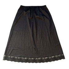 Vtg 60s Black Nylon Half Slip Lace Trim Midi Skirt Small USA ILGWU Union Made