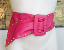 DESIGNER CACHE 90S VINTAGE WIDE PINK LEATHER GOLD STUDDED BELT RUNWAY M GORGEOUS