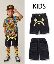 A BATHING APE BAPE KIDS MILO FACE 10 OZ DENIM SHORTS 2M30351001