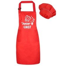 Kids Apron and Chef Hat Set, Funny Apron with 2 Pockets, Adjustable Kids Apro...