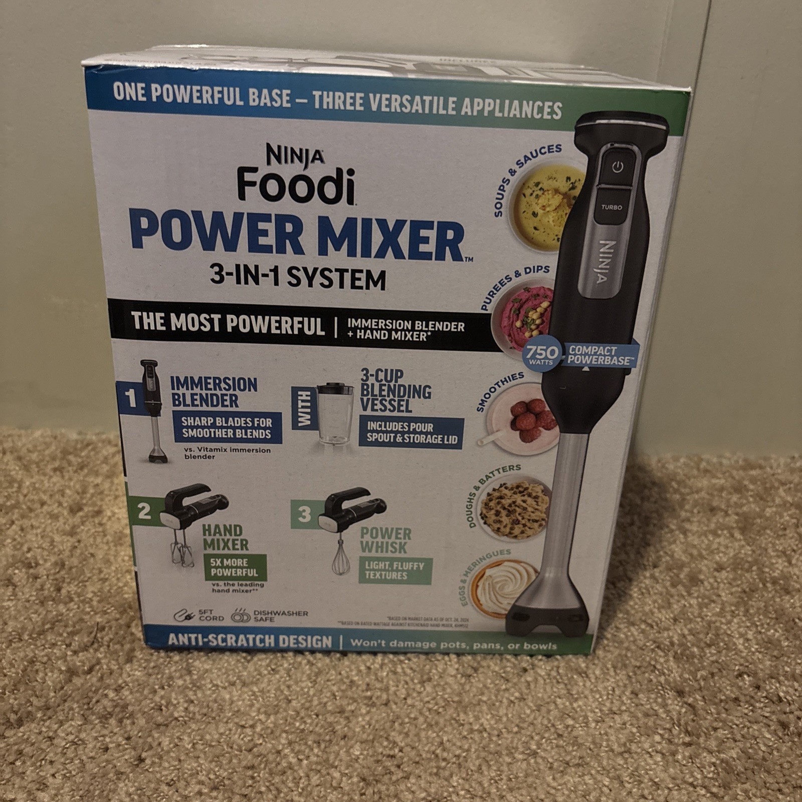Ninja Foodi 3-in-1 Power Mixer System CI101 Hand Mixer & Immersion Blender Black