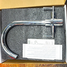 G77 Chrome High Arc Kitchen Sink Mixer Tap, 2 Lever Handles, Deck, WRAS