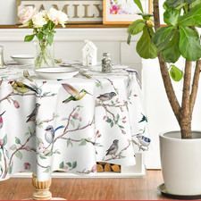 Spring Summer Tablecloth 70X70 Inch Round, Birds Branch Floral Table Cover for P