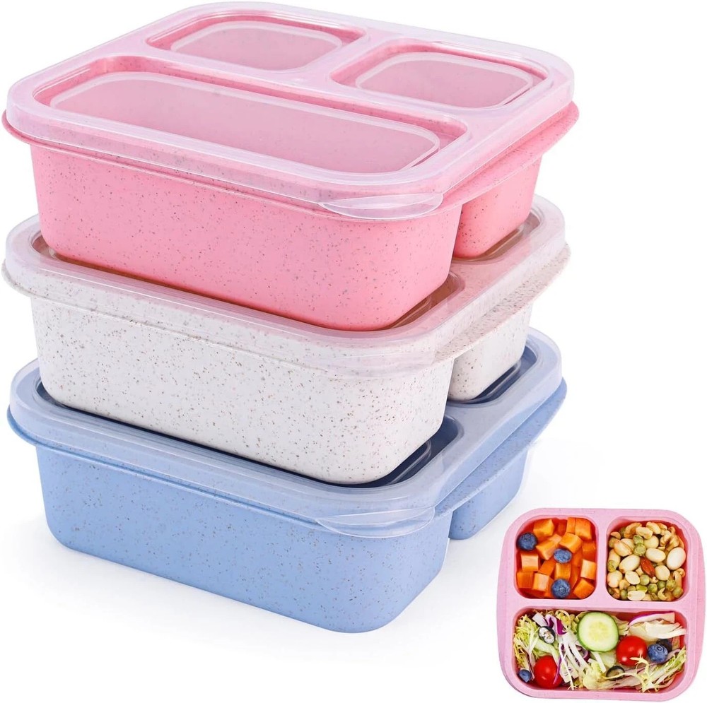 Bento Box Portion Size  3 Pack Snack Containers with 3 Compartments for Meal