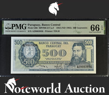 Paraguay Banco Central 500 Guaranies 1952 (ND 1982) P 206 UNC PMG 66 EPQ