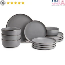 12-Piece Stoneware Dinnerware Set Dishwasher Microwave Safe Kitchen Essentials