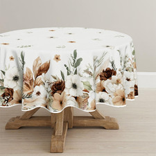 Horaldaily Tablecloth 70 70 Inch Round, Peony Poppy Flower Brown  Spring Summer