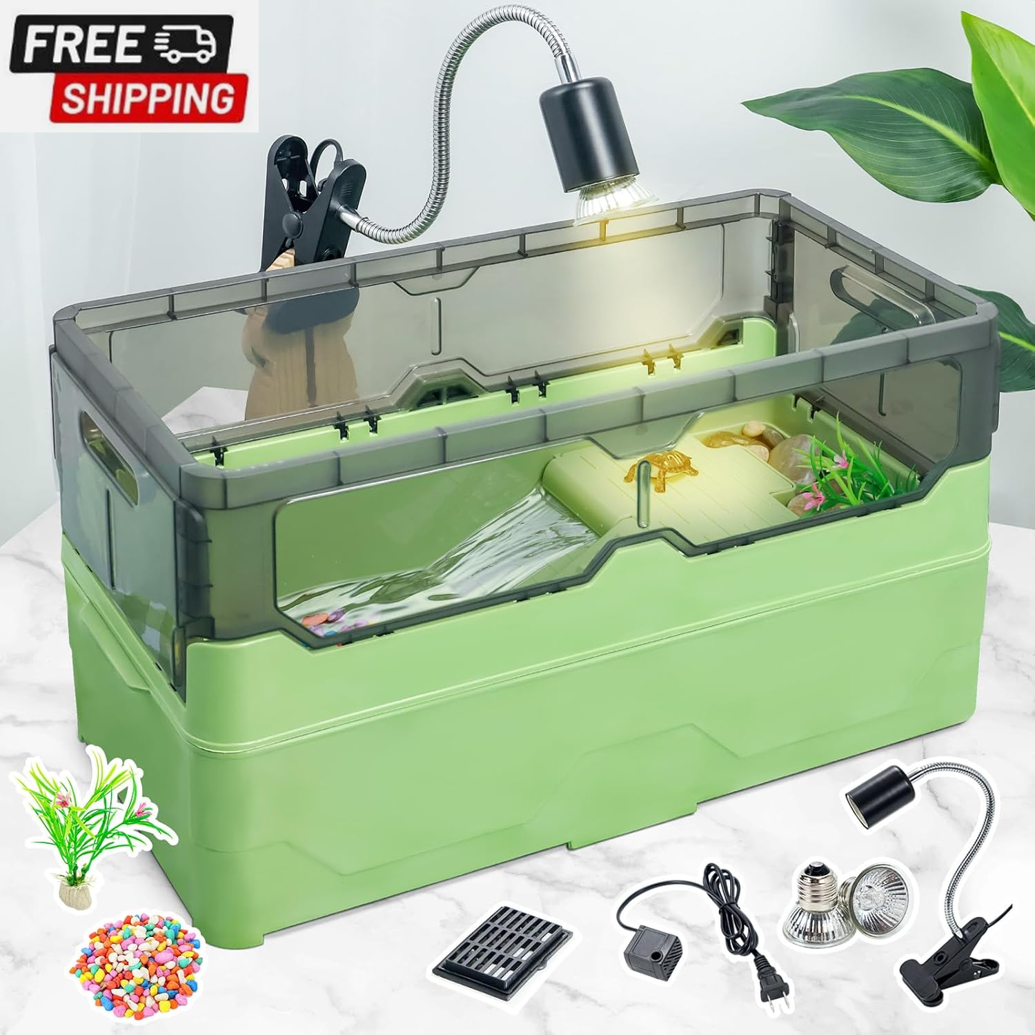 Turtle Tank Kit with Filter+Water Pump+Heat Lamp, Wheels, Easy to Move, Imitate