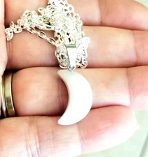 Natural Stone Moon Necklace, Opal Crescent Moon Pendant, Opal Stone Moon Charm