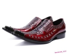 Rivet Men's Leather Dress Shoes Metal Pointed Toe Formal Slip On Snakeskin Retro