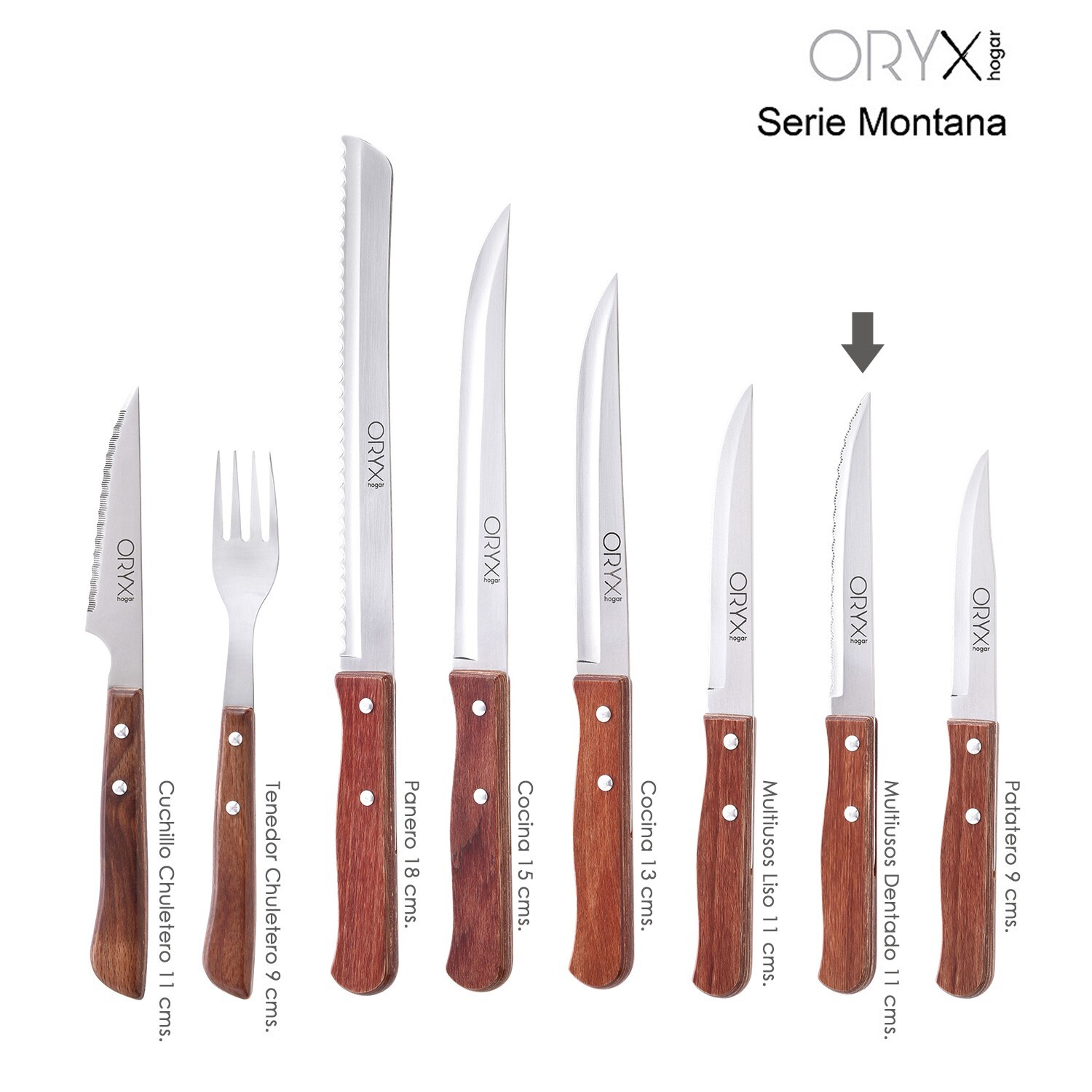 Oryx - Cuchillo Montana Multiusos Hoja Lisa Acero Inoxidable 11 Cm. Mango Madera