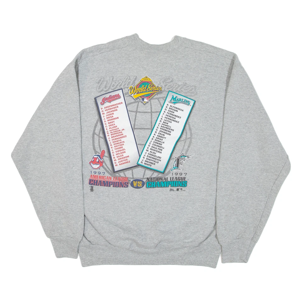 Vintage PRO PLAYER MLB 1997 World Series Mens Sweatshirt Grey 90s USA XL - Image 3 of 4