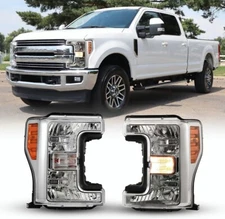 Headlights For 2017 2018 2019 Ford F-250 F-350 F-450 F-550 Super Duty Chrome