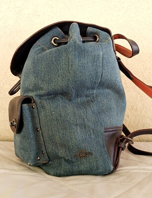 Coach 37975 Turnlock Rucksack Denim Blue & Leather Backpack