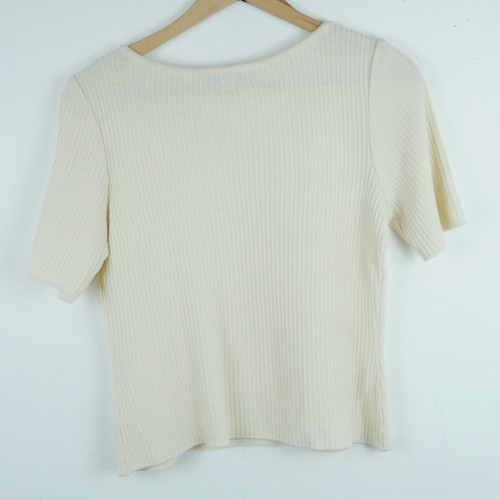 St. John Small Top Santana Knit Cream Ribbed Short Sleeve Office Minimal Capsule - Picture 5 of 5