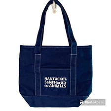 Nantucket Reusable Tote Navy Blue Canvas Bag Carry-All Safe Harbor for Animals