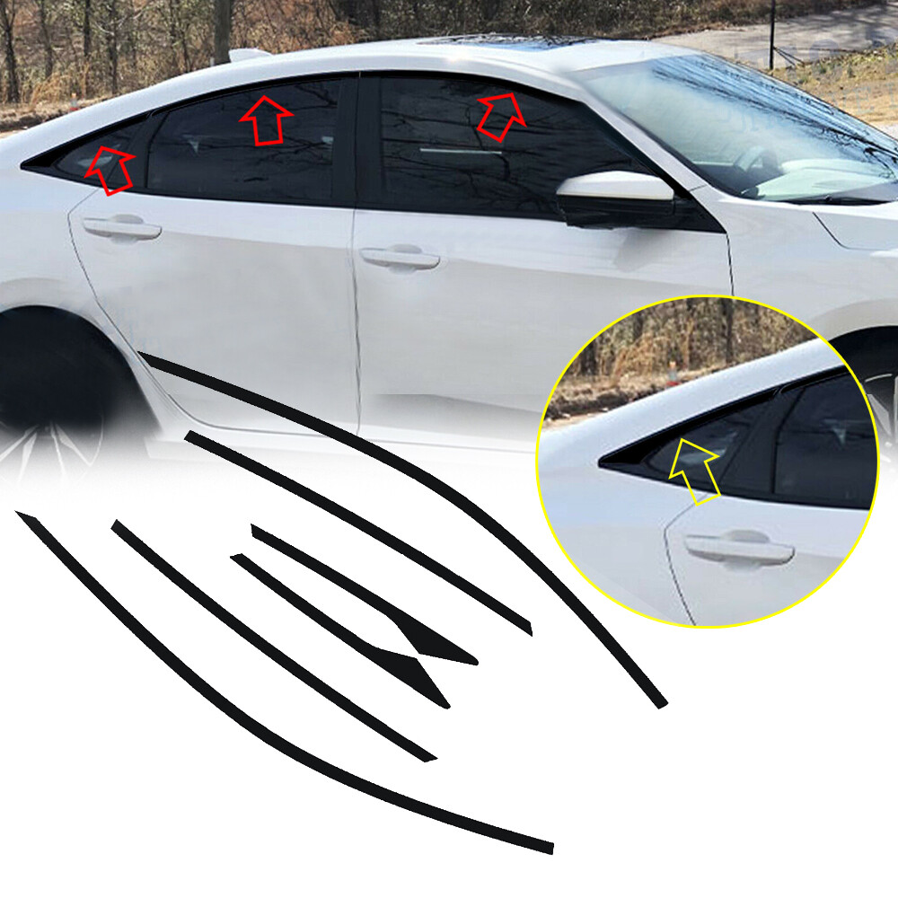 6x Chrome Delete Vinyl Blackout Window Trim,For Honda Civic Sedan 2016