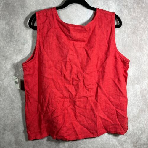 Hot Cotton Linen Tank Top Womens Large Red Sleeveless Asymmetric V-Neck NEW - Picture 4 of 9