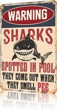 Shark Pool Tin Metal Signs Warning Sharks Spotted In This Pool Funny Sign Decor