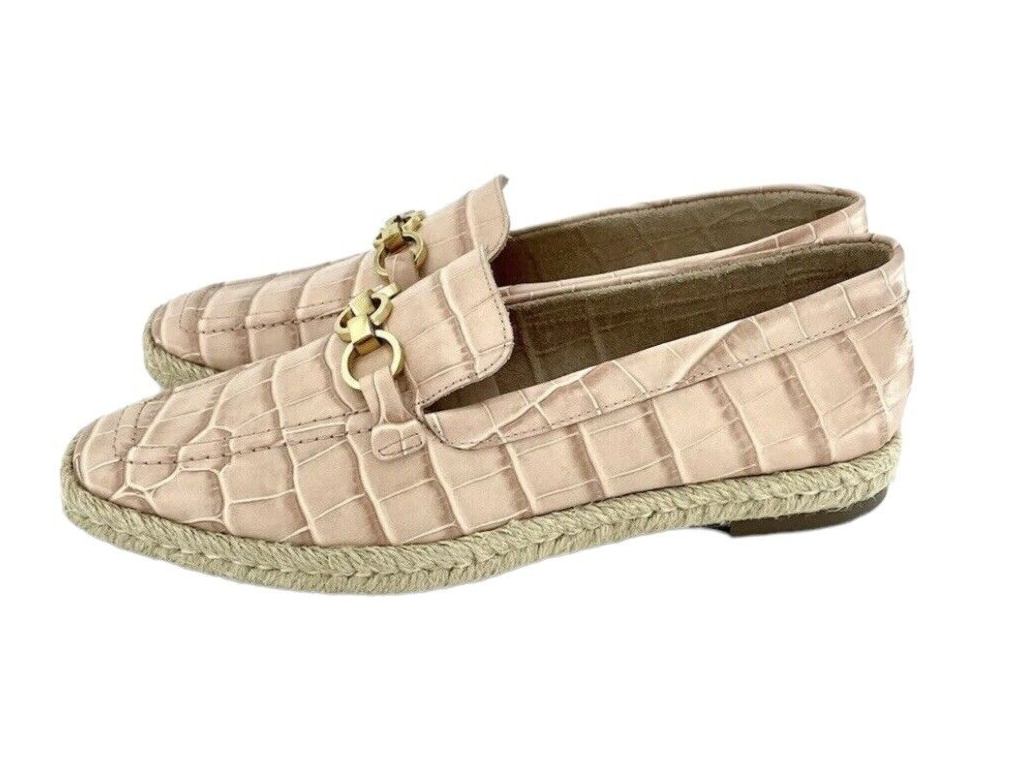 Schutz Patty Crocodile Embossed Pink Leather Loafers Size 7.5 New SH36-image