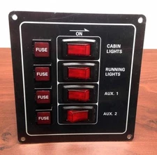 Marine Boat Black Aluminum Switch Panel IP65 12V Illuminated Switches 4x5A Fuses