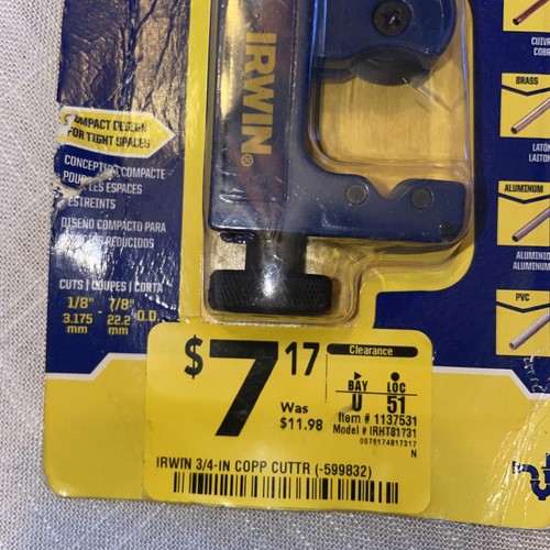 Irwin Multipurpose Mini Tube Cutter Cuts 1/8" to 7/8" Pipe New - Picture 2 of 3