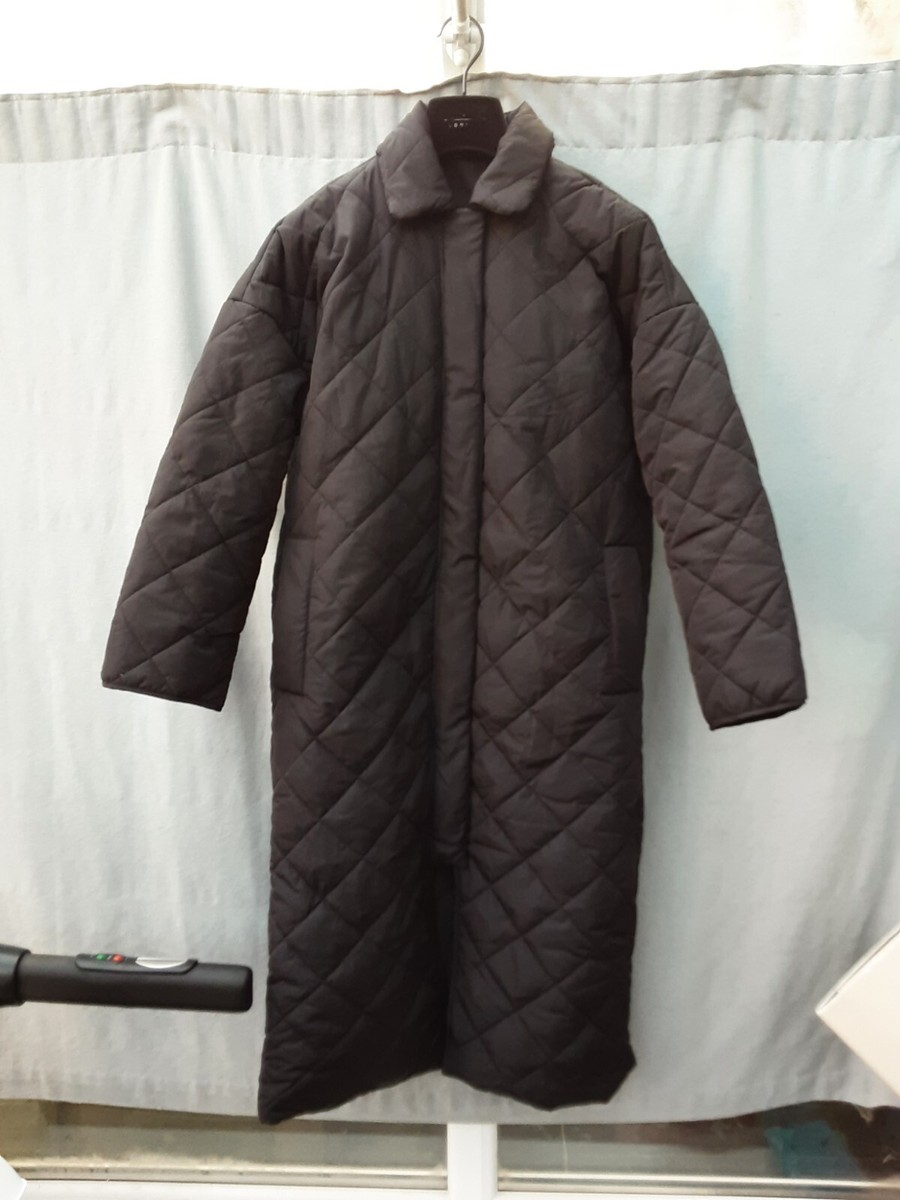 Monki Black Quilted Padded Long Coat Size S VGC UK