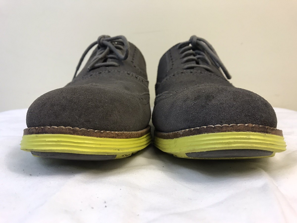 $180 EUC Cole Haan Men US 12 Grand.Os Gray Suede Wingtip 