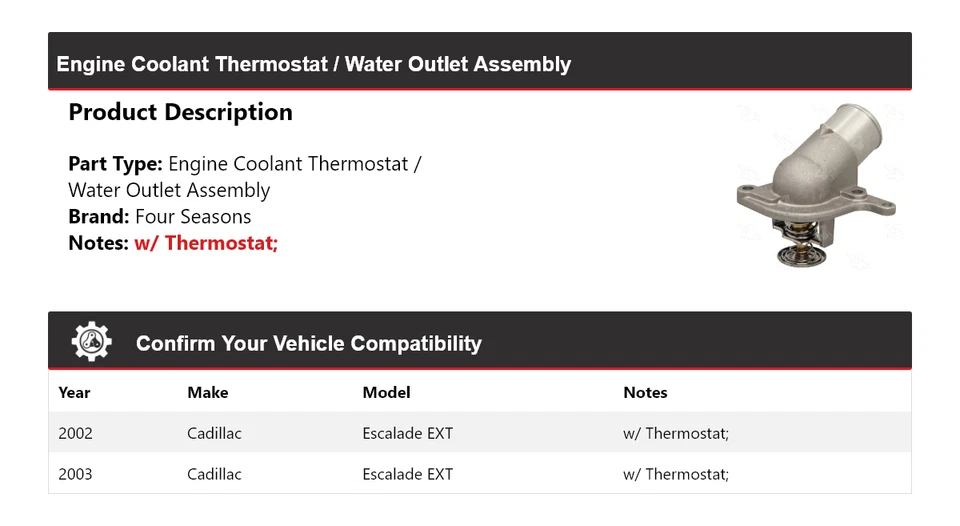 For 2002-03 Cadillac Escalade EXT Coolant Thermostat/Water Outlet Assy 4 Seasons - Image 2 of 4