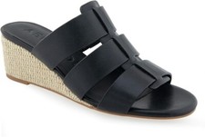 NEW Aerosoles Wilma 7 M black natural woven wedge sandals slip on shoes