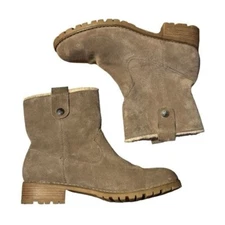 Bjorndal Gray Suede Tall Ankle Aspen Boots Size 8 Sherpa Trim Pull On Lug Sole