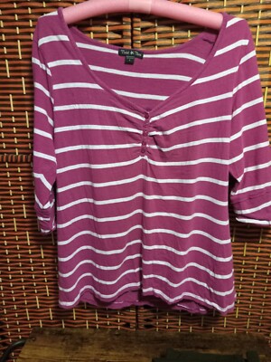 Plus Twist Tees 2 Dark Pink and White striped 3/4 sleeves button front 2XL 18/20